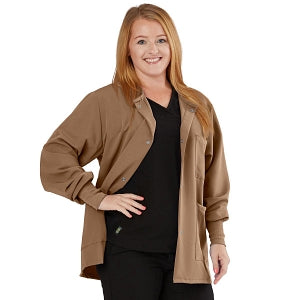 Medline Lincoln ave Unisex Stretch Fabric Scrub Jacket with 3 Pockets - Unisex Lincoln Ave. Cuffed Jacket, Khaki, Size XS - 5542KHKXS