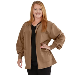 Medline Lincoln ave Unisex Stretch Fabric Scrub Jacket with 3 Pockets - Unisex Lincoln Ave. Cuffed Jacket, Khaki, Size XS - 5542KHKXS