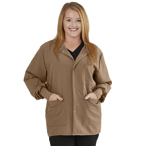 Medline Lincoln ave Unisex Stretch Fabric Scrub Jacket with 3 Pockets - Unisex Lincoln Ave. Cuffed Jacket, Khaki, Size XS - 5542KHKXS