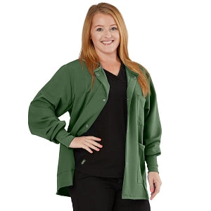 Medline Lincoln ave Unisex Stretch Fabric Scrub Jacket with 3 Pockets - Unisex Lincoln Ave. Cuffed Jacket, Olive Green, Size 4XL - 5542OLV4XL