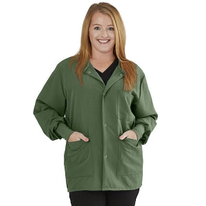 Medline Lincoln ave Unisex Stretch Fabric Scrub Jacket with 3 Pockets - Unisex Lincoln Ave. Cuffed Jacket, Olive Green, Size M - 5542OLVM