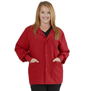 Medline Lincoln ave Unisex Stretch Fabric Scrub Jacket with 3 Pockets - Unisex Lincoln Ave. Cuffed Jacket, Red, Size 4XL - 5542RED4XL