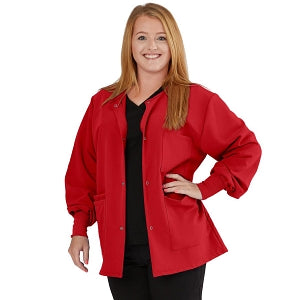 Medline Lincoln ave Unisex Stretch Fabric Scrub Jacket with 3 Pockets - Unisex Lincoln Ave. Cuffed Jacket, Red, Size XS - 5542REDXS