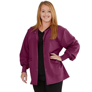 Medline Lincoln ave Unisex Stretch Fabric Scrub Jacket with 3 Pockets - Unisex Lincoln Ave. Cuffed Jacket, Wine, Size 4XL - 5542WNE4XL