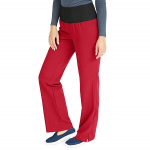 Medline Ocean Ave Women's Stretch Fabric Support Waistband Scrub Pants - Ocean ave Women's Support Waistband Scrub Pants with Cargo Pocket, Size L Petite Inseam, Red - 5560REDLP