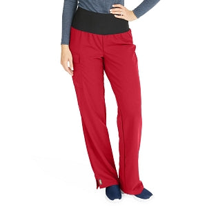 Medline Ocean Ave Women's Stretch Fabric Support Waistband Scrub Pants - Ocean ave Women's Support Waistband Scrub Pants with Cargo Pocket, Size L Petite Inseam, Red - 5560REDLP