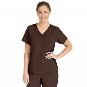 Medline Michigan ave Women's Yoga-Style Stretch Scrub Top with 1 Pocket - Michigan ave Women's Yoga-Style Stretch Scrub Top with 1 Pocket, Size XL, Chocolate - 5564CHCXL