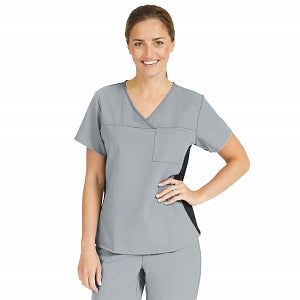 Medline Michigan ave Women's Yoga-Style Stretch Scrub Top with 1 Pocket - Michigan ave Women's Yoga-Style Stretch Scrub Top with 1 Pocket, Size L, Light Gray - 5564GRYL