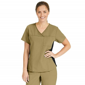 Medline Michigan ave Women's Yoga-Style Stretch Scrub Top with 1 Pocket - Michigan ave Women's Yoga-Style Stretch Scrub Top with 1 Pocket, Size L, Khaki - 5564KHKL