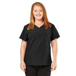 Medline California ave Women's Yoga-Style Stretch Scrub Top with Pockets - California Ave Scrub Top, Yoga with Pockets, Black, Size L - 5565BLKL