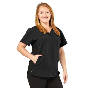 Medline California ave Women's Yoga-Style Stretch Scrub Top with Pockets - California Ave Scrub Top, Yoga with Pockets, Black, Size L - 5565BLKL