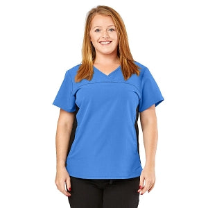 Medline California ave Women's Yoga-Style Stretch Scrub Top with Pockets - California Ave Scrub Top, Yoga with Pockets, Ceil Blue, Size L - 5565CBLL