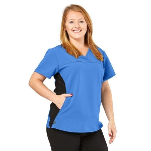 Medline California ave Women's Yoga-Style Stretch Scrub Top with Pockets - California Ave Scrub Top, Yoga with Pockets, Ceil Blue, Size L - 5565CBLL