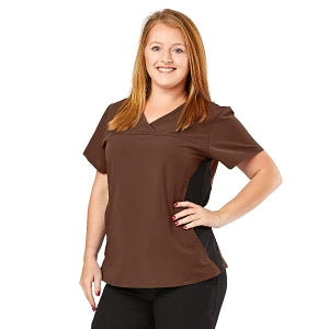 Medline California ave Women's Yoga-Style Stretch Scrub Top with Pockets - California Ave Scrub Top, Yoga with Pockets, Chocolate, Size L - 5565CHCL