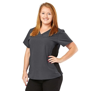 Medline California ave Women's Yoga-Style Stretch Scrub Top with Pockets - California Ave Scrub Top, Yoga with Pockets, Charcoal, Size M - 5565CHRM