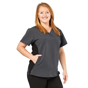 Medline California ave Women's Yoga-Style Stretch Scrub Top with Pockets - California Ave Scrub Top, Yoga with Pockets, Charcoal, Size 2XL - 5565CHRXXL