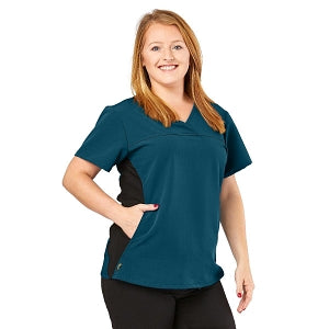 Medline California ave Women's Yoga-Style Stretch Scrub Top with Pockets - California Ave Scrub Top, Yoga with Pockets, Size L - 5565CRBL