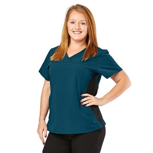 Medline California ave Women's Yoga-Style Stretch Scrub Top with Pockets - California Ave Scrub Top, Yoga with Pockets, Caribbean Blue, Size M - 5565CRBM