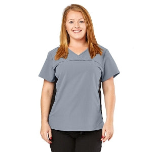 Medline California ave Women's Yoga-Style Stretch Scrub Top with Pockets - California Ave Scrub Top, Yoga with Pockets, Caribbean Blue, Size L, Gray - 5565GRYL