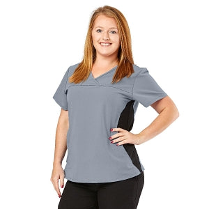 Medline California ave Women's Yoga-Style Stretch Scrub Top with Pockets - California Ave Scrub Top, Yoga with Pockets, Gray, Size S - 5565GRYS