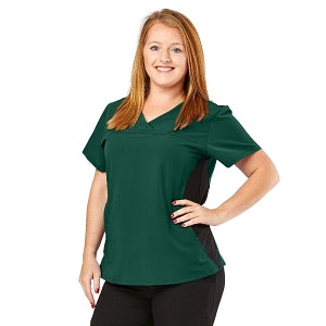 Medline California ave Women's Yoga-Style Stretch Scrub Top with Pockets - California Ave Scrub Top, Yoga with Pockets, Hunter Green , Size L - 5565HTRL