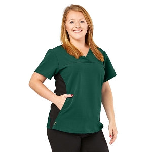 Medline California ave Women's Yoga-Style Stretch Scrub Top with Pockets - California Ave Scrub Top, Yoga with Pockets, Hunter Green , Size L - 5565HTRM