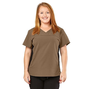 Medline California ave Women's Yoga-Style Stretch Scrub Top with Pockets - California Ave Scrub Top, Yoga with Pockets, Khaki, Size L - 5565KHKL