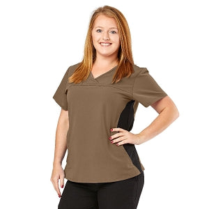 Medline California ave Women's Yoga-Style Stretch Scrub Top with Pockets - California Ave Scrub Top, Yoga with Pockets, Khaki, Size S - 5565KHKS