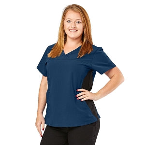 Medline California ave Women's Yoga-Style Stretch Scrub Top with Pockets - California Ave Scrub Top, Yoga with Pockets, Navy, Size M - 5565NVYM