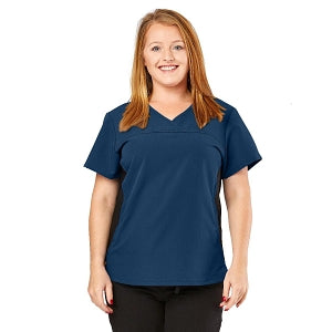 Medline California ave Women's Yoga-Style Stretch Scrub Top with Pockets - California Ave Scrub Top, Yoga with Pockets, Navy, Size SL - 5565NVYS