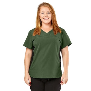 Medline California ave Women's Yoga-Style Stretch Scrub Top with Pockets - California Ave Scrub Top, Yoga with Pockets, Olive, Size L - 5565OLVL