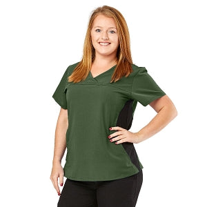 Medline California ave Women's Yoga-Style Stretch Scrub Top with Pockets - California Ave Scrub Top, Yoga with Pockets, Olive, Size L - 5565OLVL