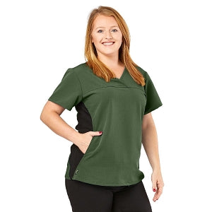 Medline California ave Women's Yoga-Style Stretch Scrub Top with Pockets - California Ave Scrub Top, Yoga with Pockets, Olive, Size L - 5565OLVL