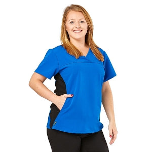 Medline California ave Women's Yoga-Style Stretch Scrub Top with Pockets - California Ave Scrub Top, Yoga with Pockets, Royal, Size L - 5565RYLL