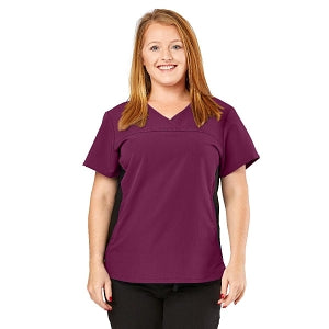 Medline California ave Women's Yoga-Style Stretch Scrub Top with Pockets - California Ave Scrub Top, Yoga with Pockets, Wine, Size L - 5565WNEL