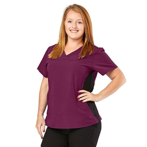 Medline California ave Women's Yoga-Style Stretch Scrub Top with Pockets - California Ave Scrub Top, Yoga with Pockets, Wine, Size L - 5565WNEL