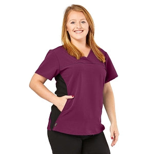 Medline California ave Women's Yoga-Style Stretch Scrub Top with Pockets - California Ave Scrub Top, Yoga with Pockets, Wine, Size L - 5565WNEL