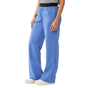 Medline Pacific ave Women's Stretch Fabric Wide Waistband Scrub Pants - Pacific ave Women's Wide Waistband Scrub Pants with Cargo Pocket, Size L Tall Inseam, Ceil Blue - 5570CBLLT