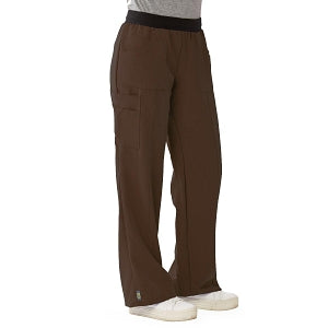 Medline Pacific ave Women's Stretch Fabric Wide Waistband Scrub Pants - Pacific ave Women's Wide Waistband Scrub Pants with Cargo Pocket, Size L Petite Inseam, Chocolate - 5570CHCLP