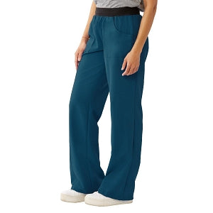 Medline Pacific ave Women's Stretch Fabric Wide Waistband Scrub Pants - Pacific ave Women's Wide Waistband Scrub Pants with Cargo Pocket, Size L Petite Inseam, Caribbean Blue - 5570CRBLP