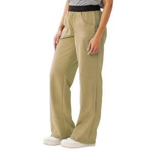 Medline Pacific ave Women's Stretch Fabric Wide Waistband Scrub Pants - Pacific ave Women's Wide Waistband Scrub Pants with Cargo Pocket, Size L Tall Inseam, Khaki - 5570KHKLT