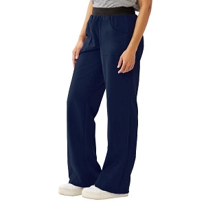 Medline Pacific ave Women's Stretch Fabric Wide Waistband Scrub Pants - Pacific ave Women's Wide Waistband Scrub Pants with Cargo Pocket, Size L Petite Inseam, Navy - 5570NVYLP