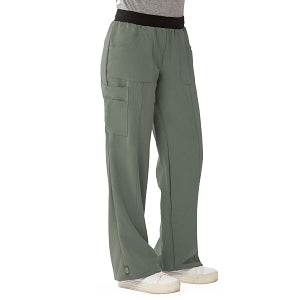 Medline Pacific ave Women's Stretch Fabric Wide Waistband Scrub Pants - Pacific ave Women's Wide Waistband Scrub Pants with Cargo Pocket, Size M Petite Inseam, Olive - 5570OLVMP