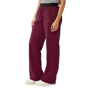 Medline Pacific ave Women's Stretch Fabric Wide Waistband Scrub Pants - Pacific ave Women's Wide Waistband Scrub Pants with Cargo Pocket, Size L Petite Inseam, Wine - 5570WNELP