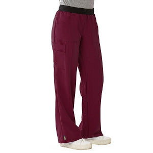 Medline Pacific ave Women's Stretch Fabric Wide Waistband Scrub Pants - Pacific ave Women's Wide Waistband Scrub Pants with Cargo Pocket, Size L Petite Inseam, Wine - 5570WNELP