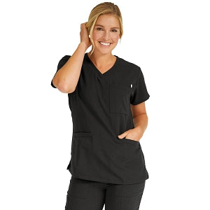 Medline Berkeley ave Women's Stretch Fabric Tunic Scrub Top with Pockets - Berkeley ave Women's Tunic Scrub Top with 3 Pockets, Size L, Black - 5582BLKL