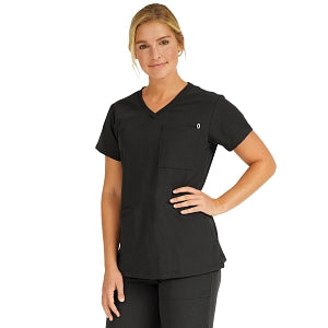 Medline Berkeley ave Women's Stretch Fabric Tunic Scrub Top with Pockets - Berkeley ave Women's Tunic Scrub Top with 3 Pockets, Size L, Black - 5582BLKL