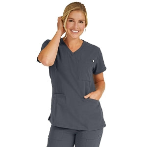 Medline Berkeley ave Women's Stretch Fabric Tunic Scrub Top with Pockets - Berkeley ave Women's Tunic Scrub Top with 3 Pockets, Size L, Charcoal - 5582CHRL