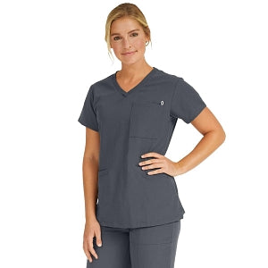 Medline Berkeley ave Women's Stretch Fabric Tunic Scrub Top with Pockets - Berkeley ave Women's Tunic Scrub Top with 3 Pockets, Size L, Charcoal - 5582CHRL