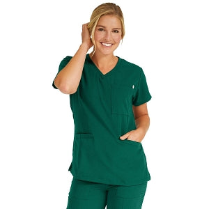 Medline Berkeley ave Women's Stretch Fabric Tunic Scrub Top with Pockets - Berkeley ave Women's Tunic Scrub Top with 3 Pockets, Size L, Hunter Green - 5582HTRL